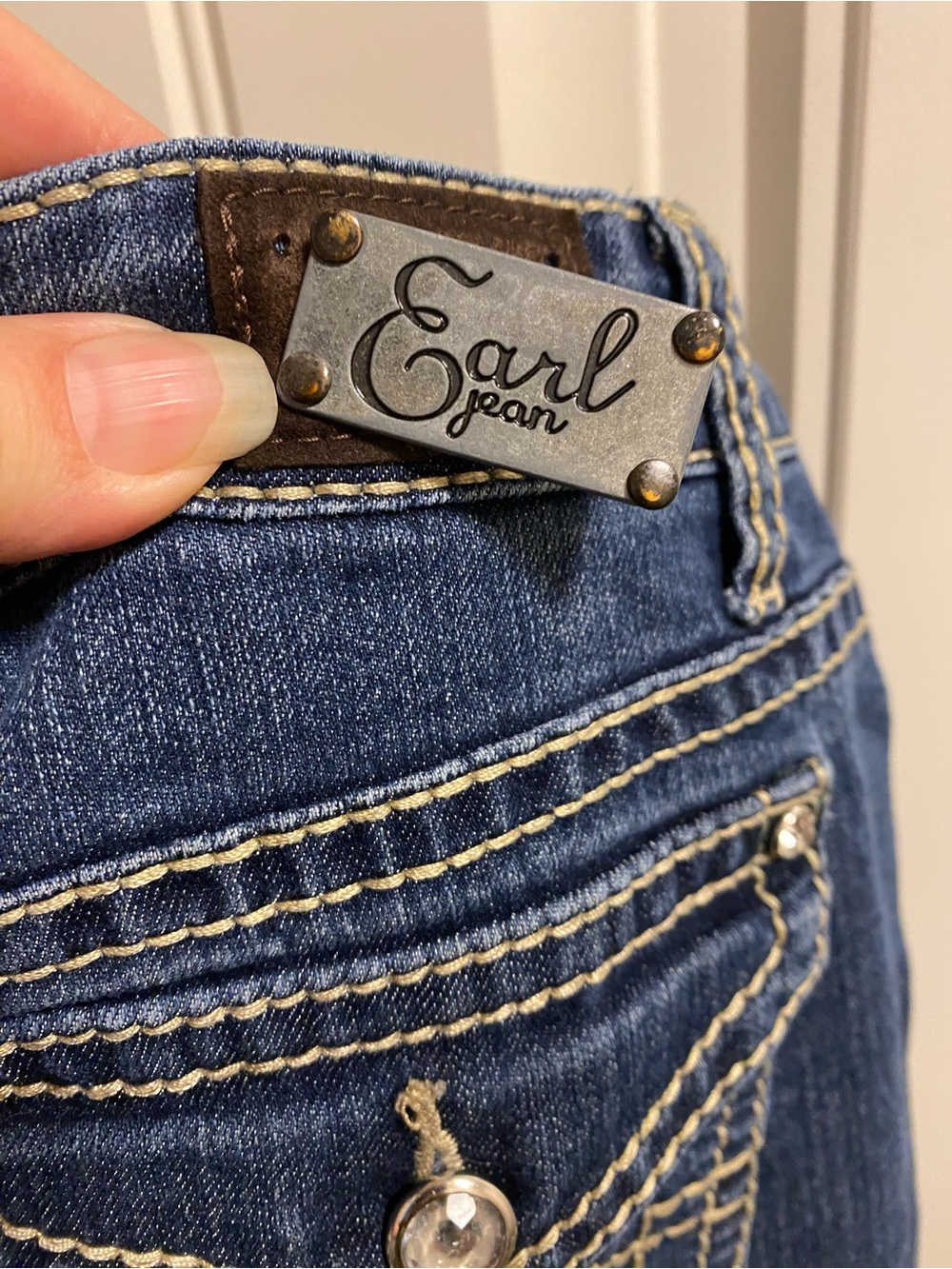 Earl Jean 14 Stretch Blue Jeans Denim Capris Rolled Cuff Bling Capri Length - Picture 8 of 8